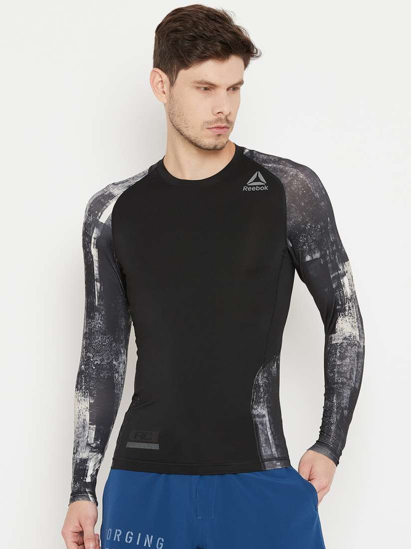 Buy Reebok Men Black Solid COMBAT LS RASHGUARD T shirt With Printed Back Tshirts for Men 7244827 Myntra
