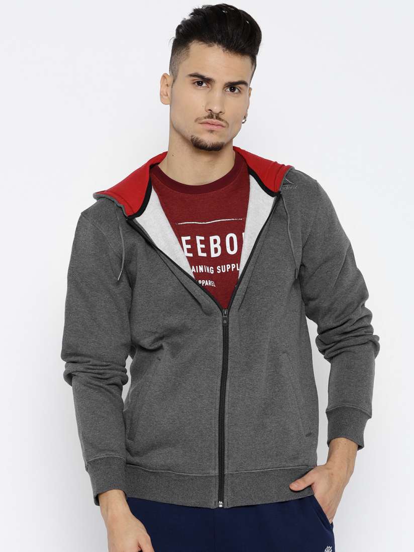 Buy Reebok Men Grey Solid CORE HOODY Sweatshirt Sweatshirts for Men 7245288 Myntra