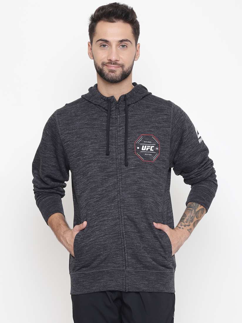 Buy Reebok Men Charcoal Grey UFC FG Full Zip Hooded Sweatshirt Sweatshirts for Men 7245339 Myntra