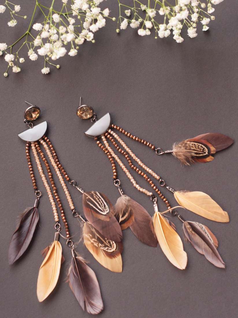 Buy Tipsyfly Brown Gold Plated Feather Shaped Drop Earrings Earrings for Women 7245555 Myntra