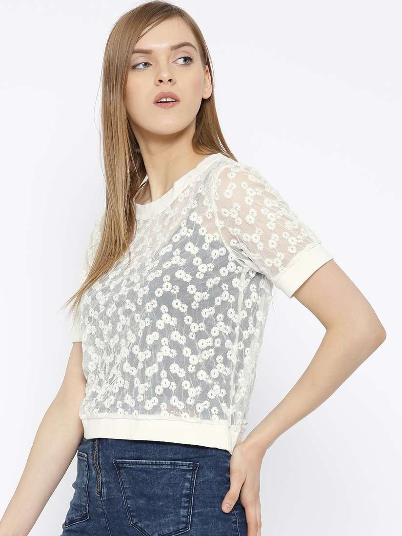 white mesh embroidered top