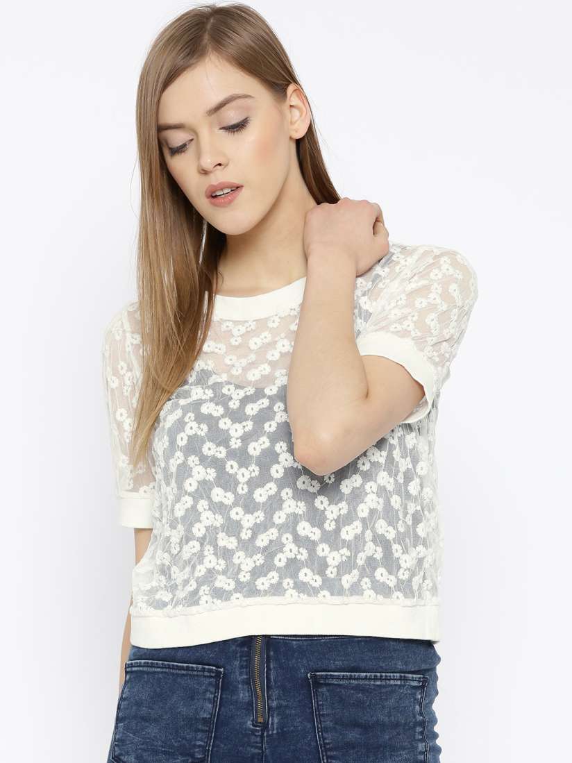 Buy ONLY Women White Embroidered Mesh Crop Top Tops for Women 724600 Myntra