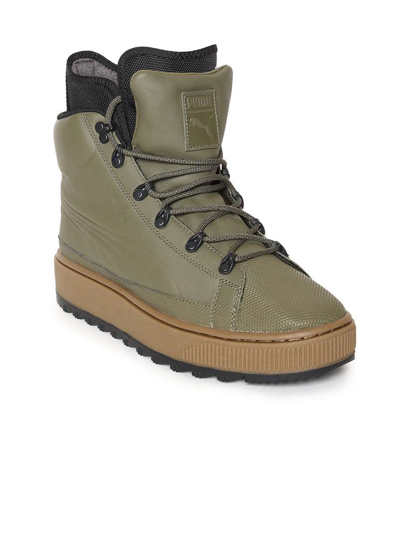 Buy Puma Unisex Olive Green Solid Ren High Top Flat Boots Boots for Unisex 7252579 Myntra