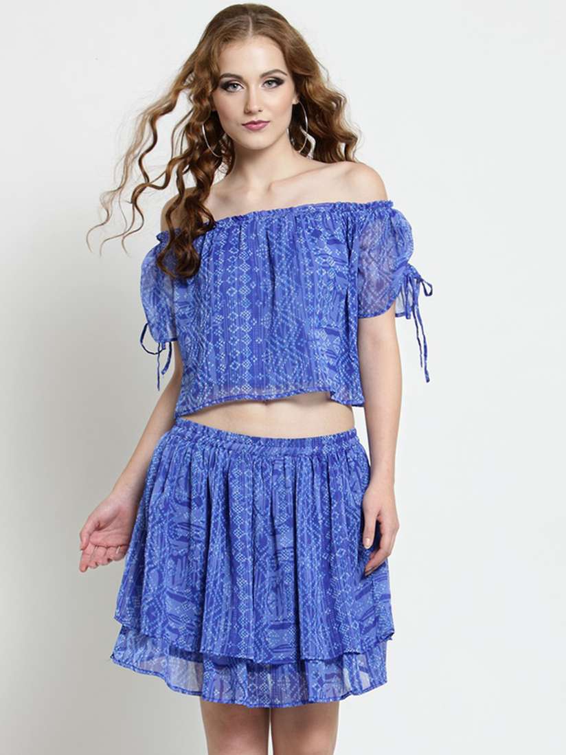 Buy Sera Women Blue Printed Fit and Flare Two Piece Dress Dress Dresses for Women 7253899 Myntra