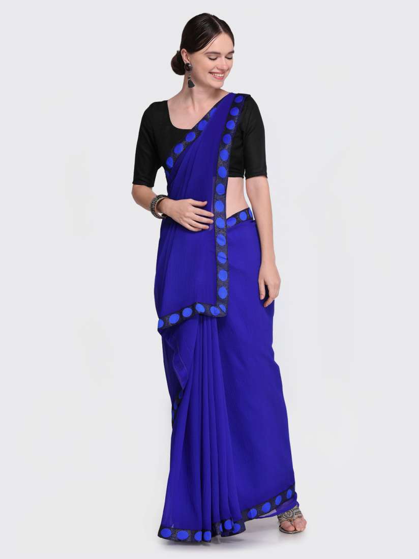 Buy Ishin Blue Black Poly Chiffon Solid Saree Sarees for Women 7259583 Myntra