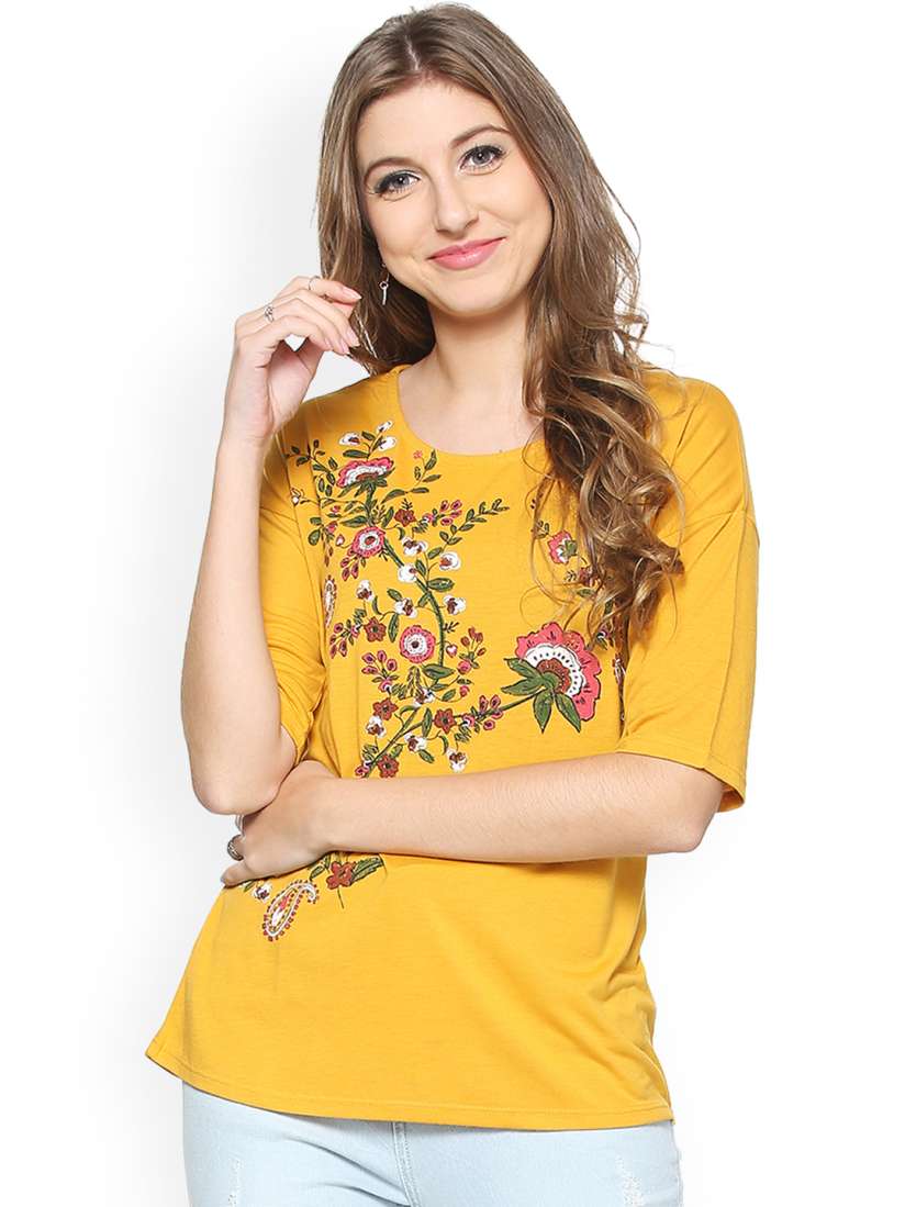 Buy People Women Yellow Printed Top Tops for Women 7262681 Myntra