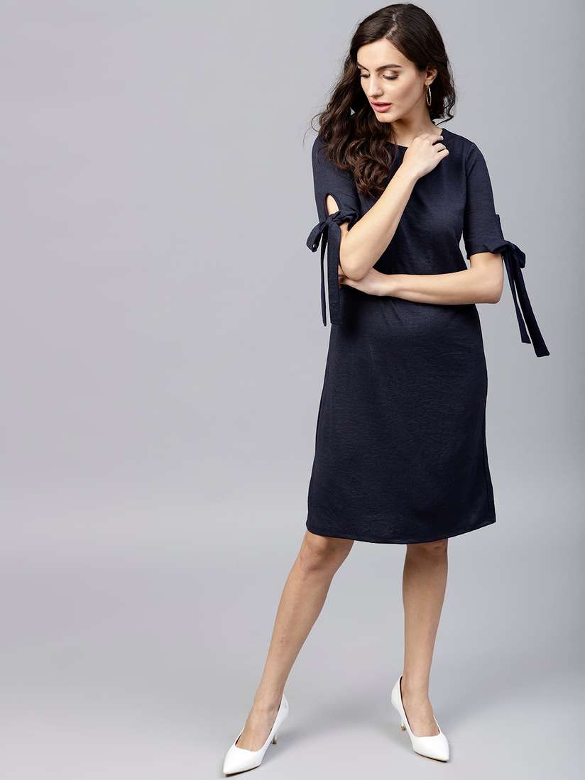 Buy FEMMELLA Women Navy Blue Solid Shift Dress Dresses for Women