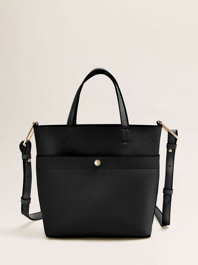 Mango black solid handheld bag with detachable sling strap best sale