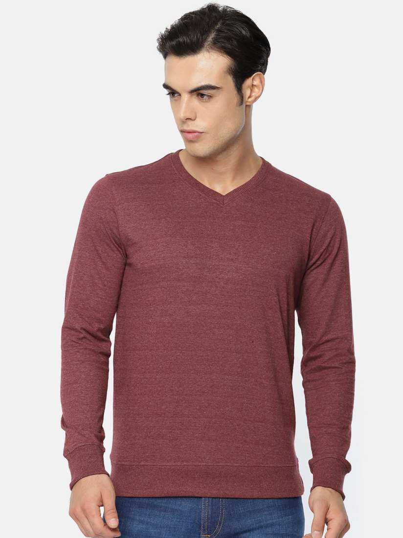 V Neck Yepme T Shirt ARISE Men Maroon Solid V-Neck T-shirt