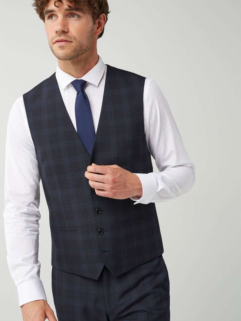 Buy next Men Navy Blue Checked Formal Waistcoat Waistcoat for Men 7268967 Myntra