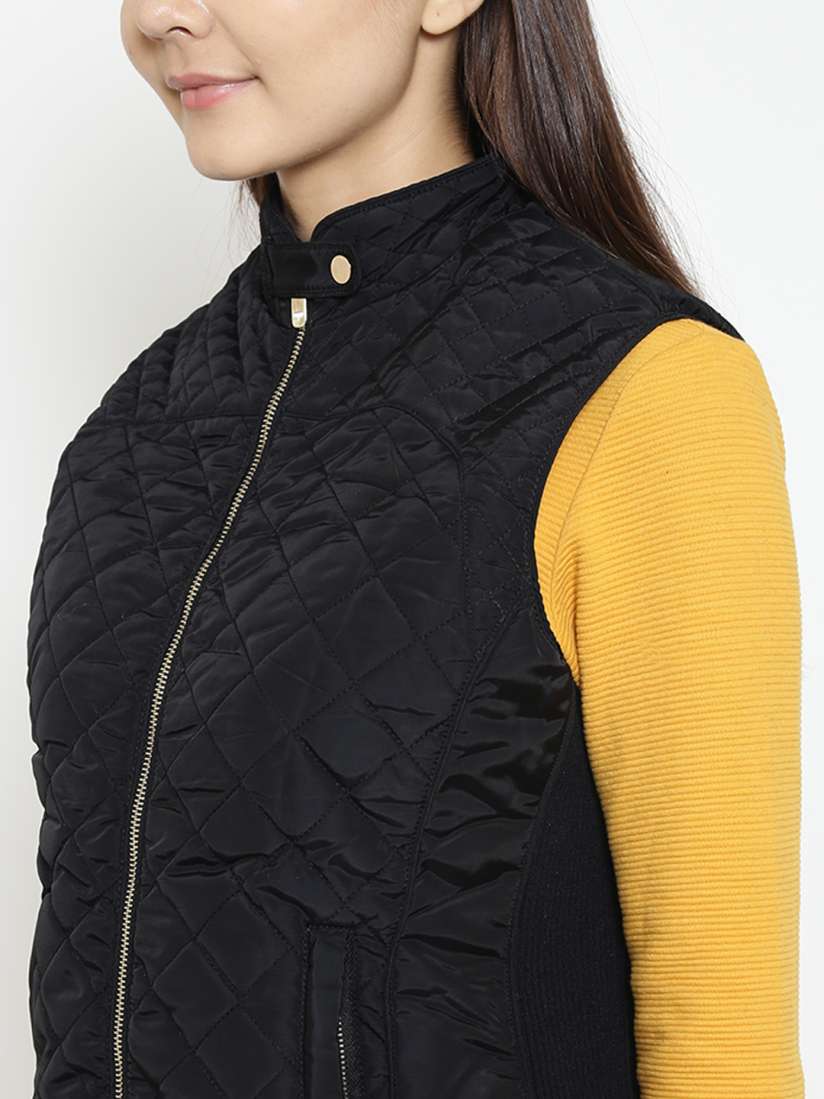 Buy Madame Women Black Sleeveless Quilted Jacket Jackets for Women 7272487 Myntra