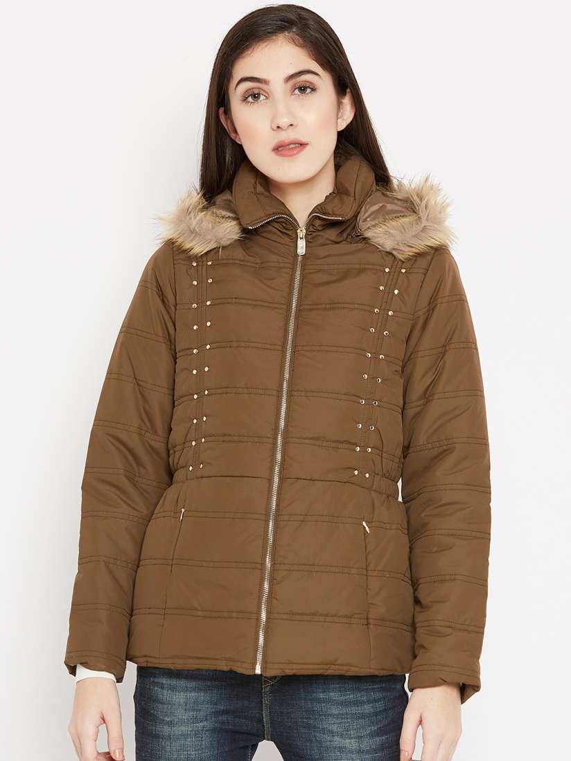 Buy Madame Women Brown Solid Parka Jacket with Detachable Hood Jackets for Women 7272606 Myntra