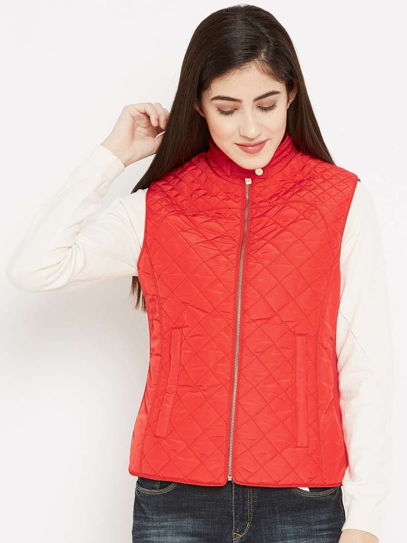 Buy Madame Women Red Sleeveless Quilted Jacket Jackets for Women 7272643 Myntra