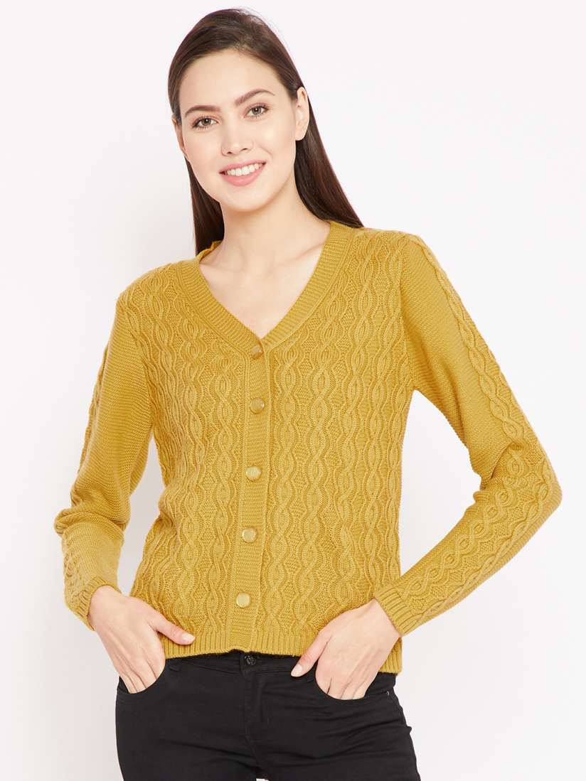 Mustard yellow cable knit cardigan store