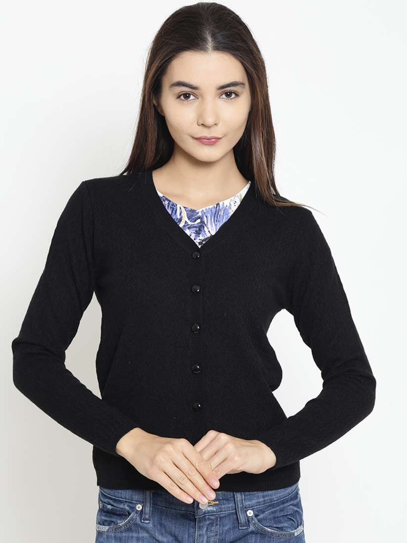 Buy Madame Women Black Self Design Cardigan Sweaters for Women 7273411 Myntra