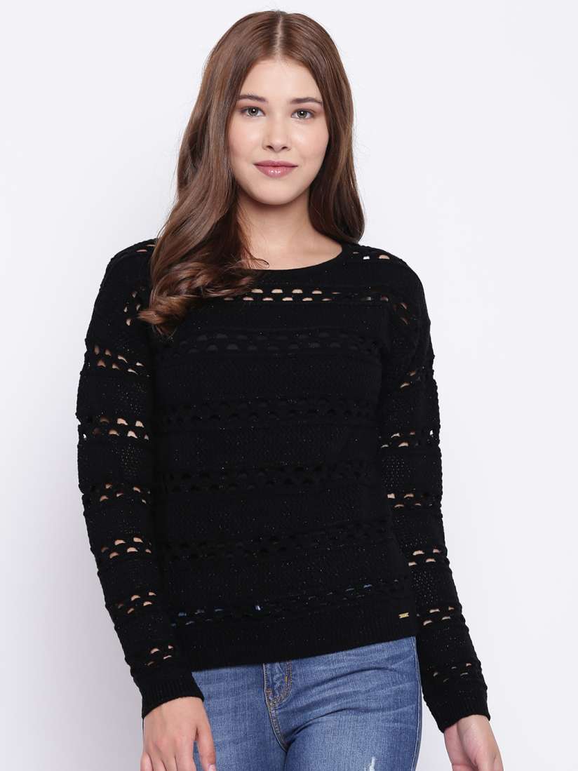 Buy Madame Women Black Open Knit Pullover Sweaters for Women 7273432 Myntra