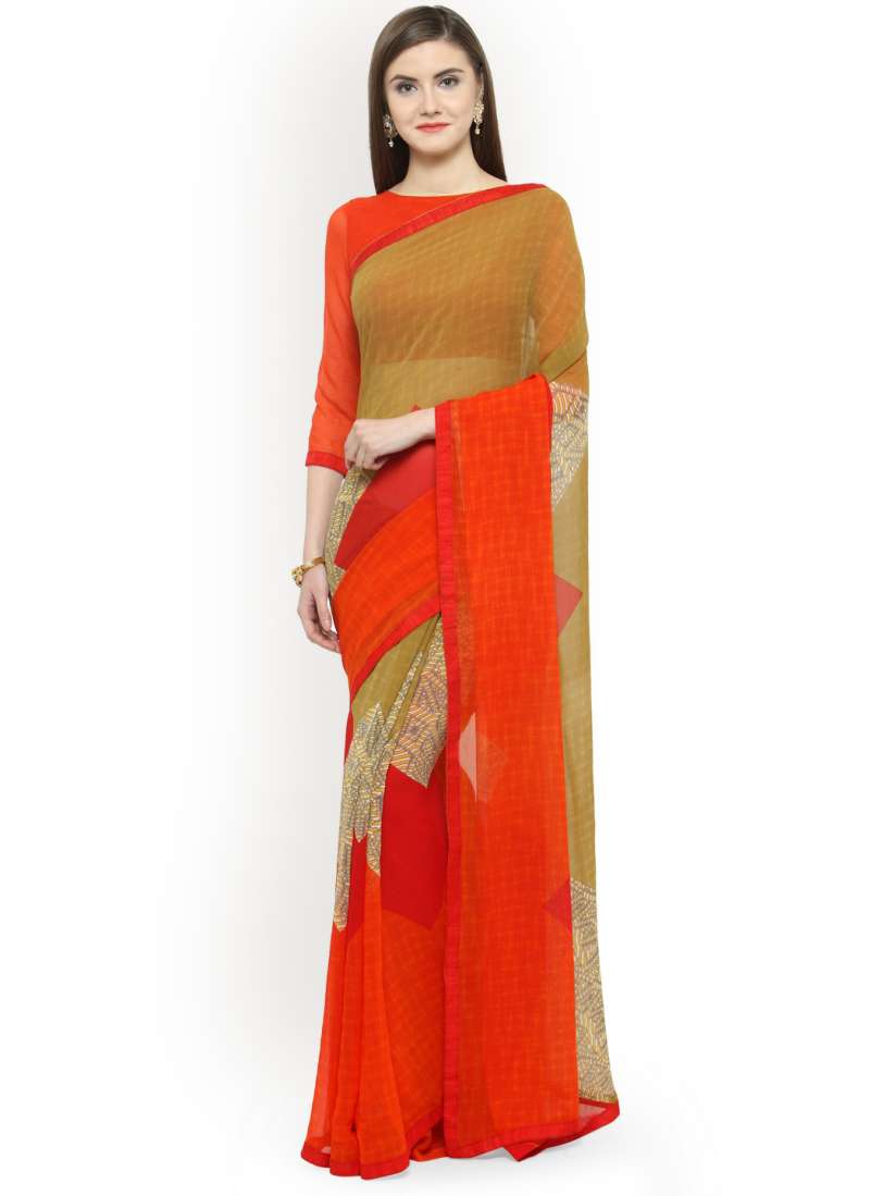 Buy Shaily Beige Printed Pure Georgette Saree Sarees for Women 7274956 Myntra