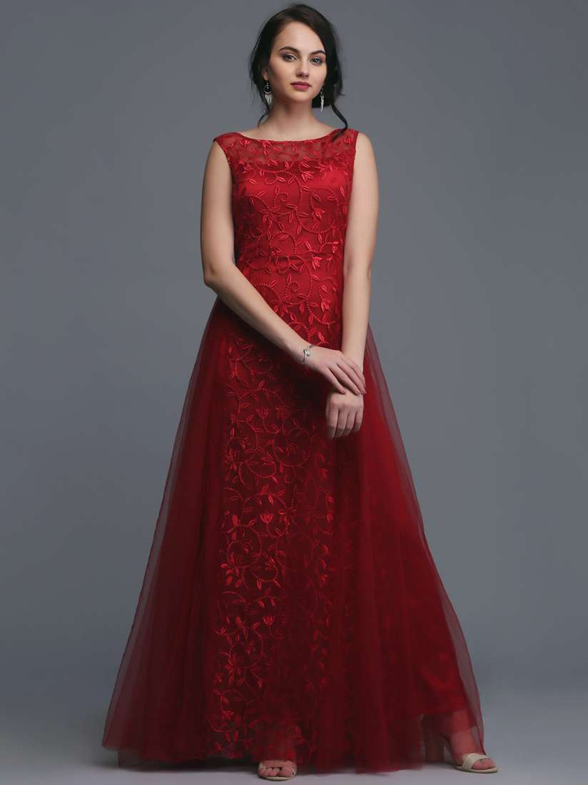 Buy Ojjasvi Women Maroon Embellished Maxi Dress Dresses for Women 7275313 Myntra