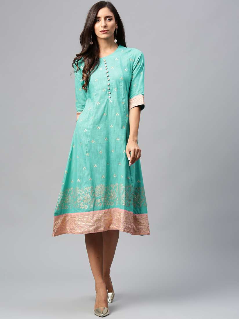 Buy Shree Women Turquoise Blue Printed A Line Dress Ethnic Dresses for Women 7281985 Myntra