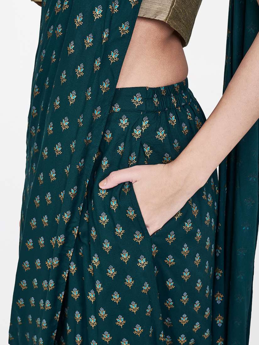 Buy Global Desi Green Printed Viscose Rayon Dhoti Saree Sarees for Women 7287394 Myntra