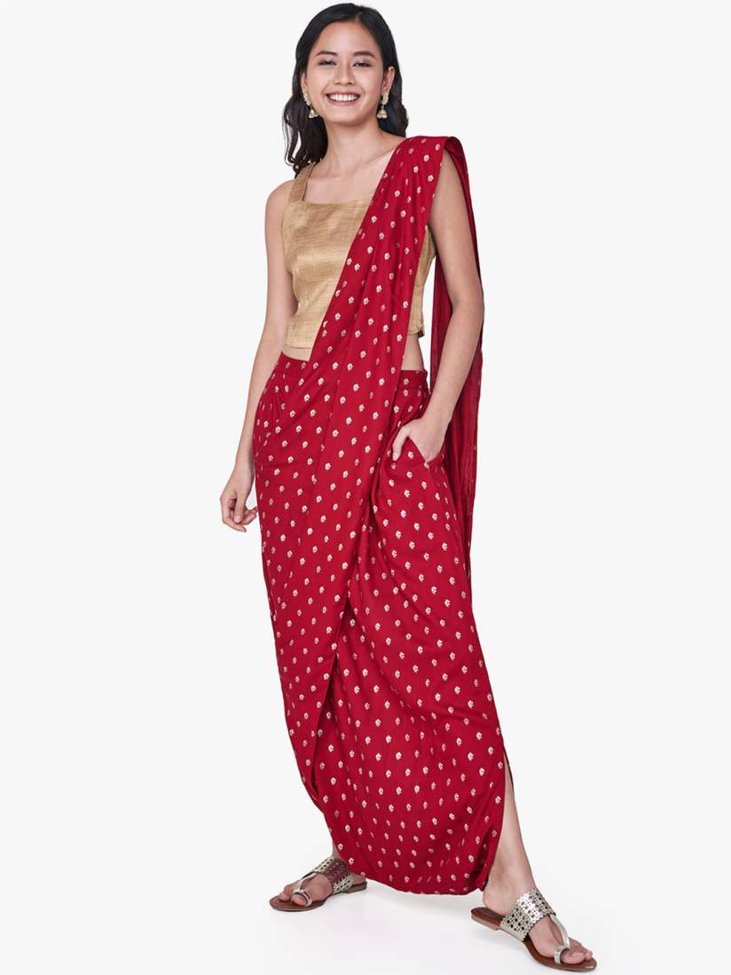 Buy Global Desi Women Maroon Printed Ready To Wear Saree Sarees for Women 7287411 Myntra