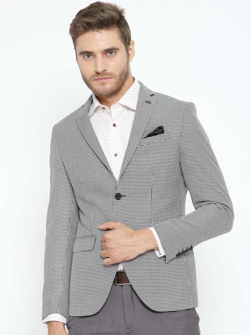 Buy Blackberrys Men Black White Houndstooth Pattern Slim Fit Smart Casual Blazer Blazers for Men 7287736 Myntra
