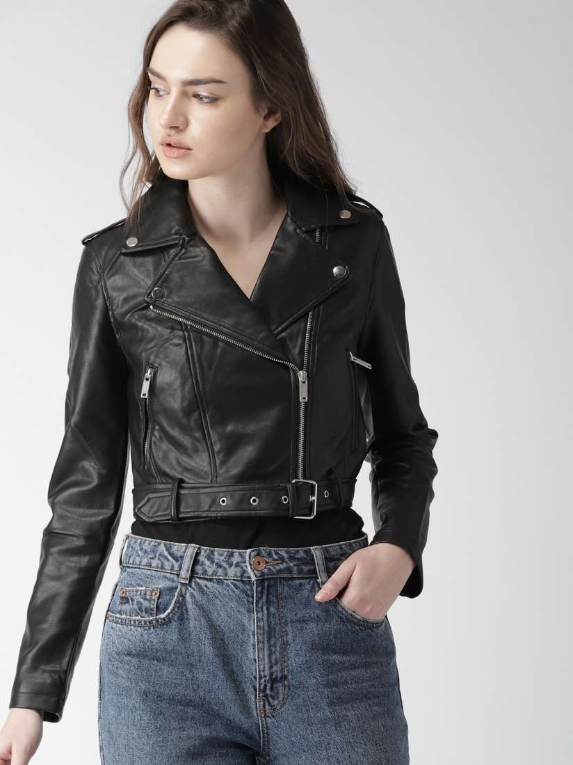 Buy FOREVER 21 Women Black Solid Biker Jacket Jackets for Women 7294147 Myntra