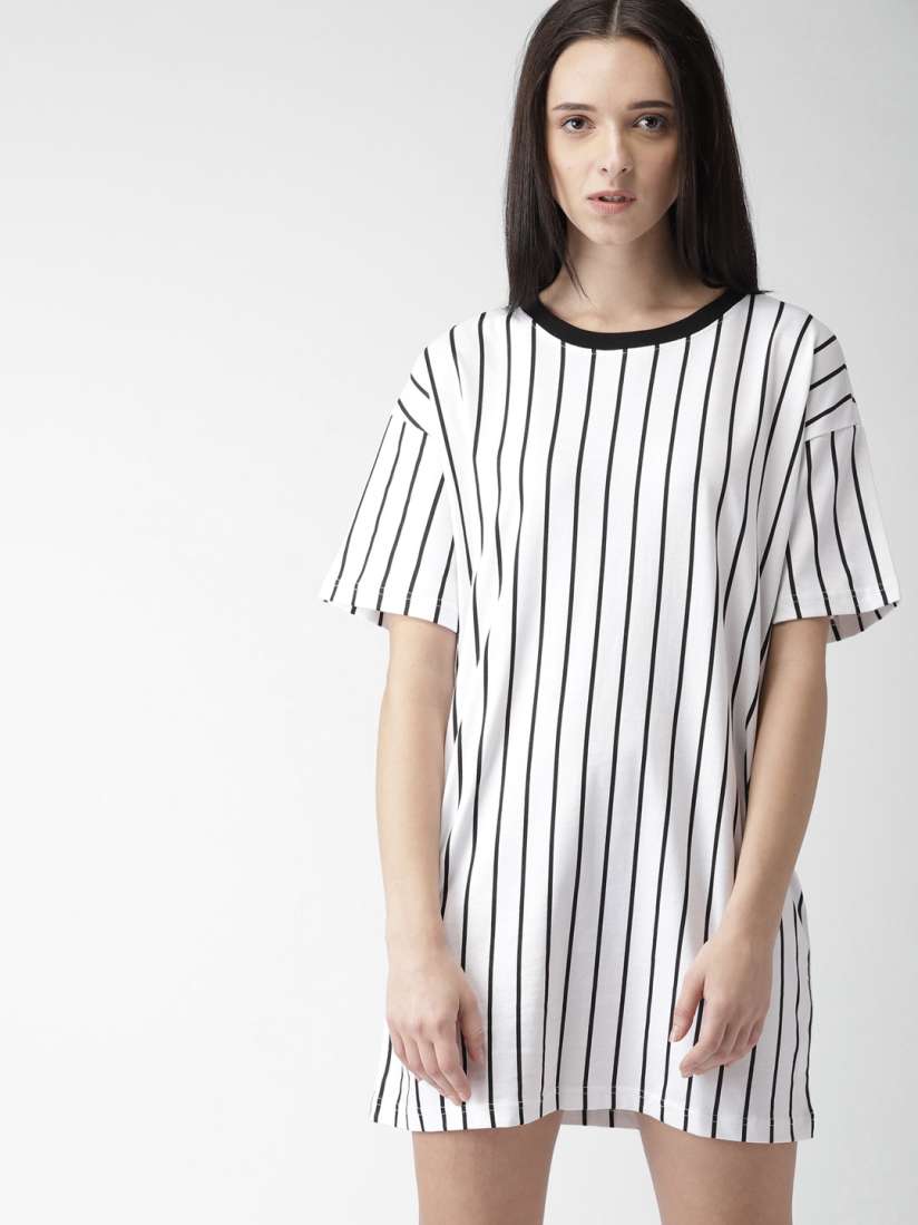 Buy FOREVER 21 Women White Black Striped T shirt Dress Dresses for Women 7294212 Myntra