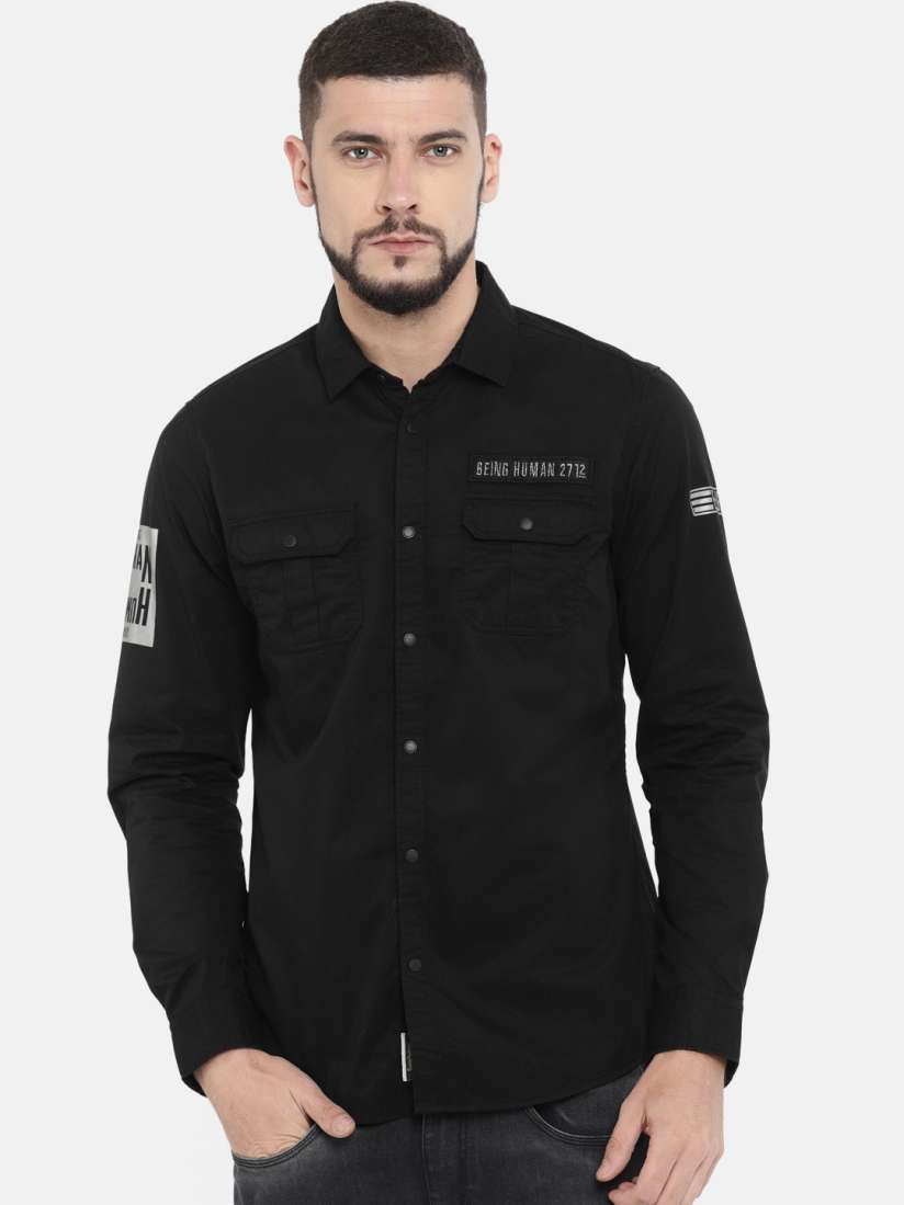 Buy Being Human Men Black Regular Fit Solid Casual Shirt Shirts for Men 7294291 Myntra
