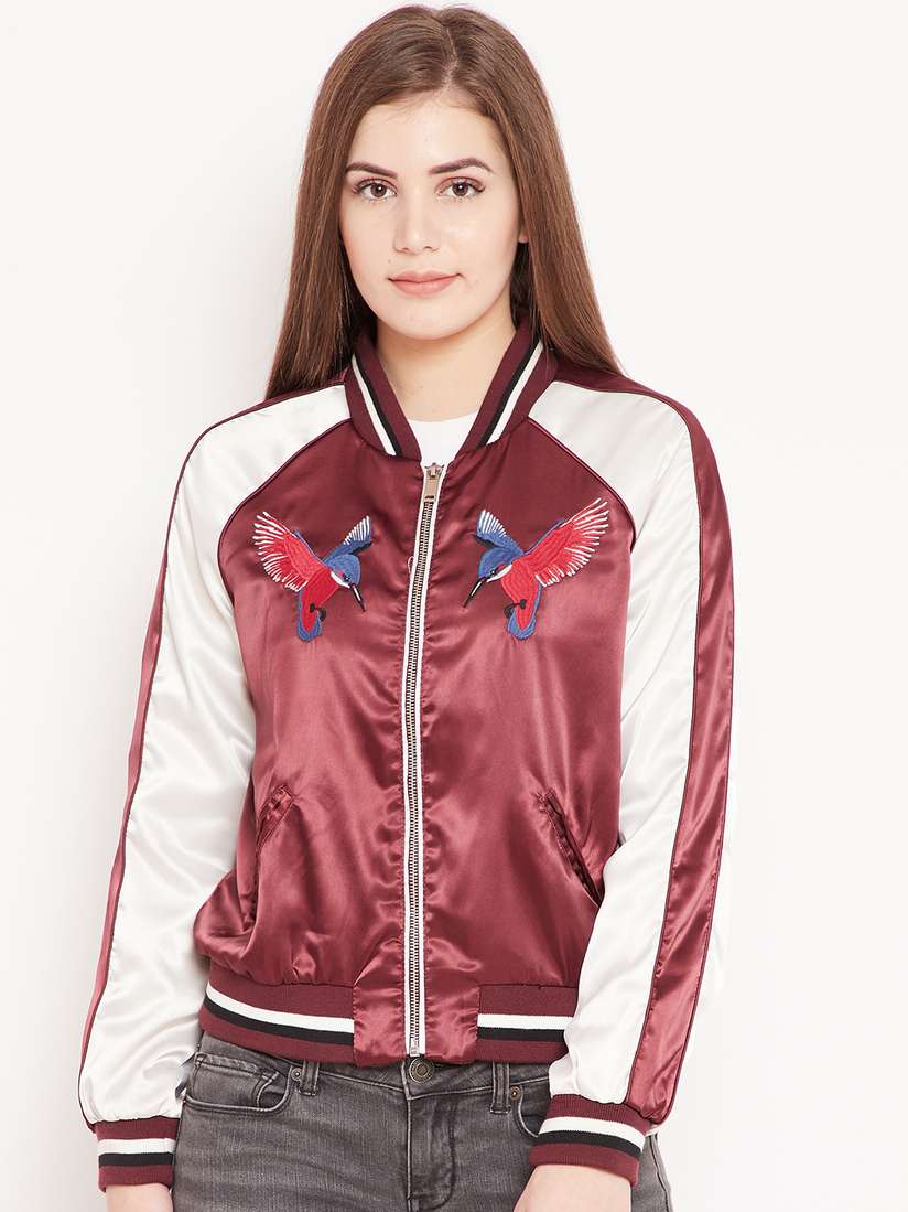 Leather Jacket Madame Jackets Myntra Buy Madame Women Burgundy