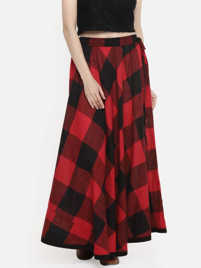 Buy Akkriti By Pantaloons Women Red Black Checked Maxi Skirt Skirts for Women 7310905 Myntra