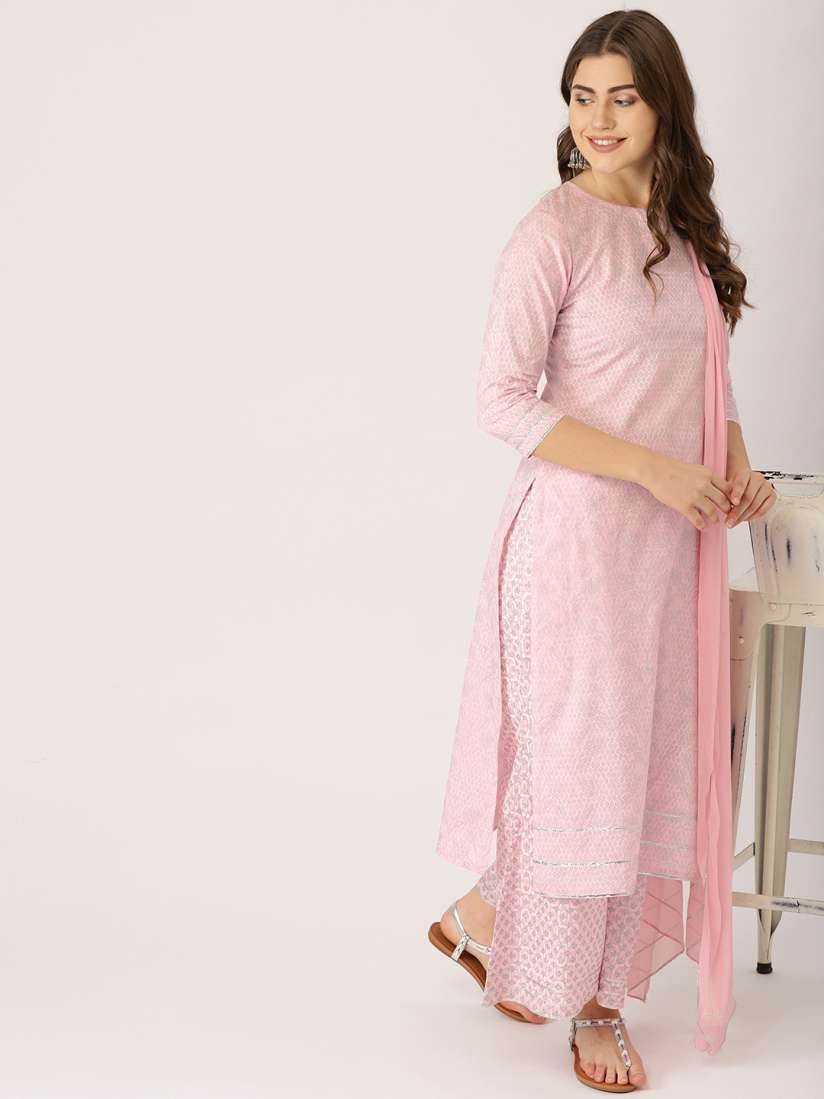 Buy Libas Women Pink Silver Printed Kurta With Palazzos Dupatta Kurta Sets for Women 7319901 Myntra