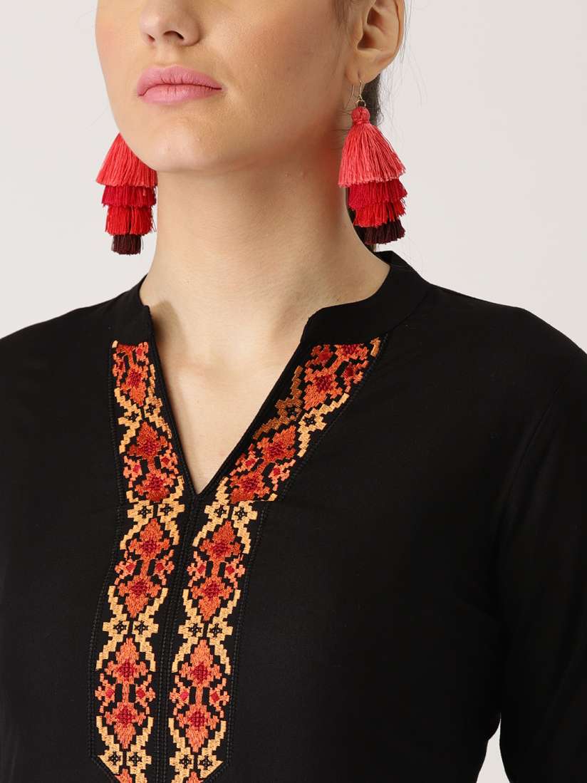 Buy Libas Women Black Woven Design Straight Kurta Kurtas for Women 7319982 Myntra