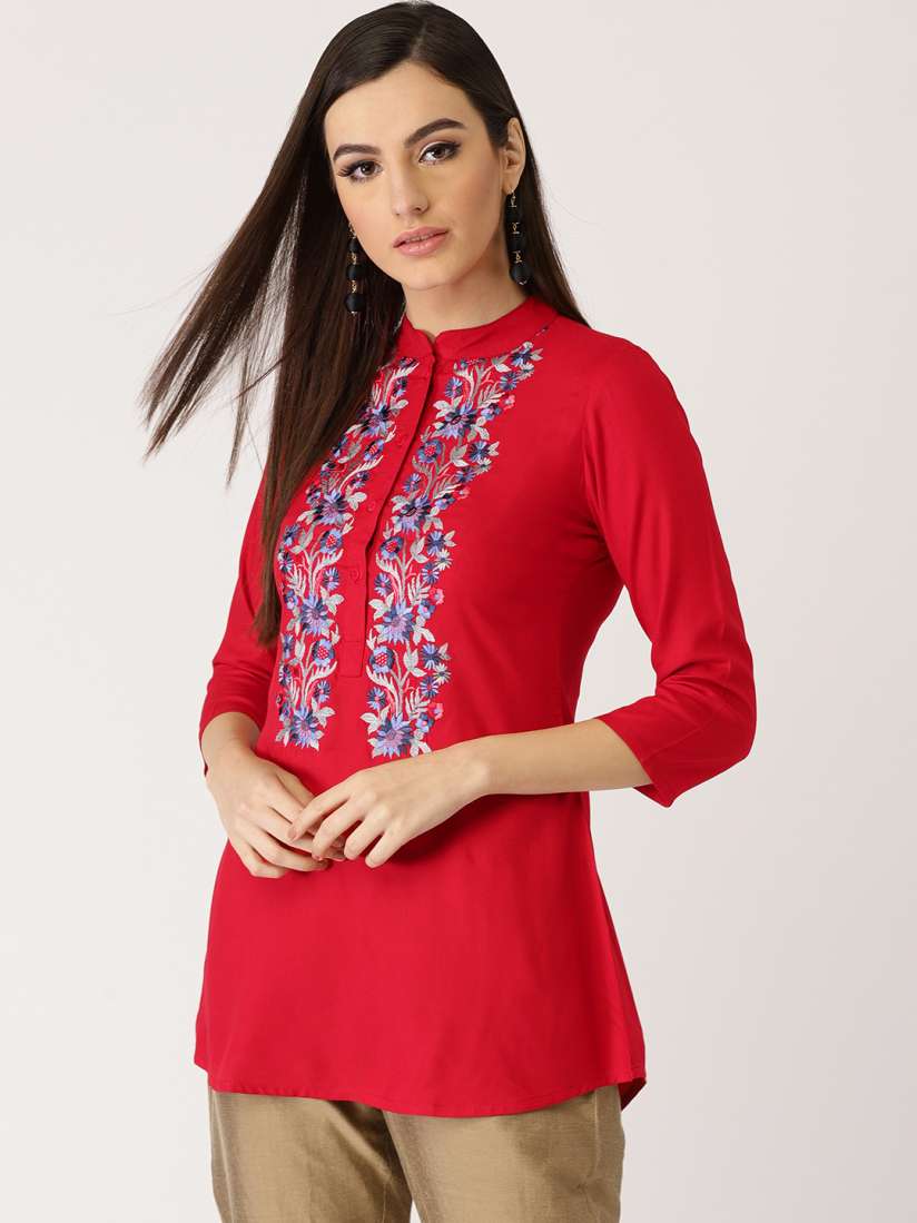 Buy Libas Women Red Embroidered A Line Kurti Kurtis for Women 7320040 Myntra