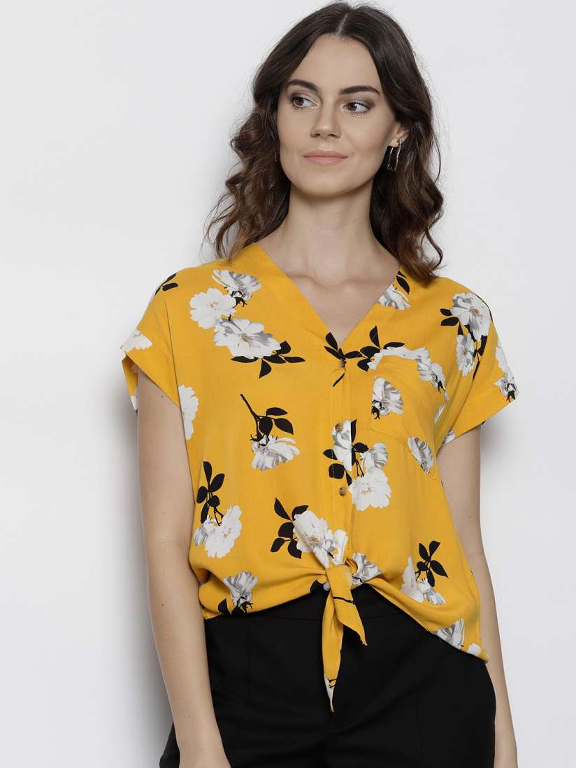 Buy DOROTHY PERKINS Women Petite Yellow Printed Shirt Style Top Tops for Women 7323566 Myntra