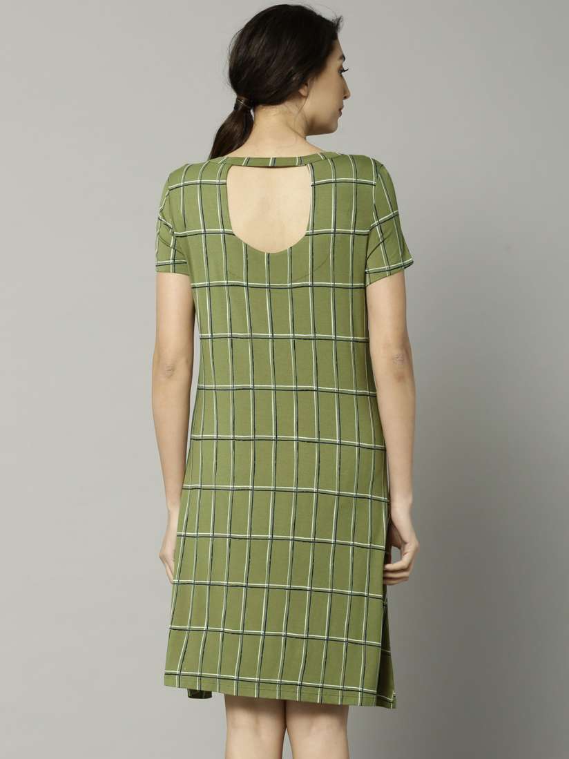 Buy Marks Spencer Women Olive Green Checked A Line Dress Dresses for Women 7323932 Myntra