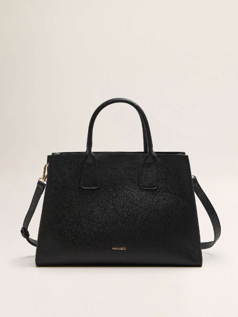 Mango black solid handheld bag with detachable sling strap cheap