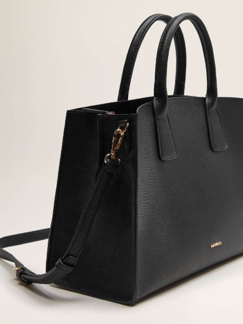 Mango black solid handheld bag with detachable sling strap hot sale