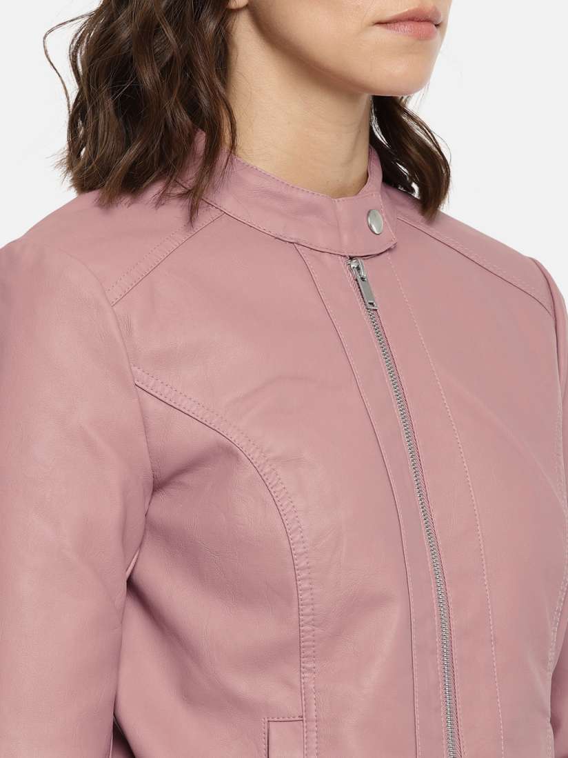 Buy ONLY Women Pink Solid Biker Jacket Jackets for Women 7331477 Myntra