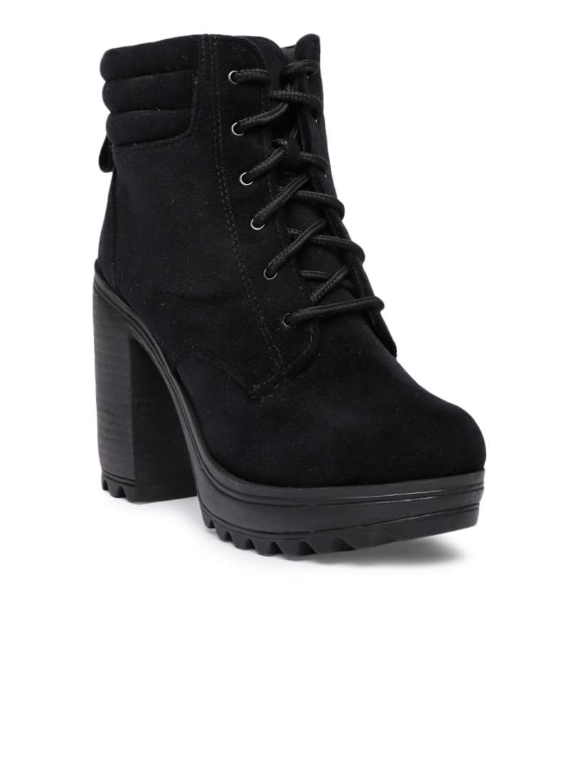Buy Catwalk Women Black Solid Suede Heeled Boots Boots for Women 7331553 Myntra