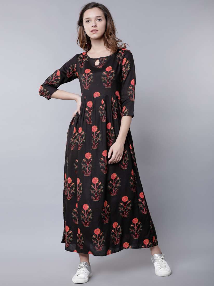 Vishudh black printed maxi dress hot sale