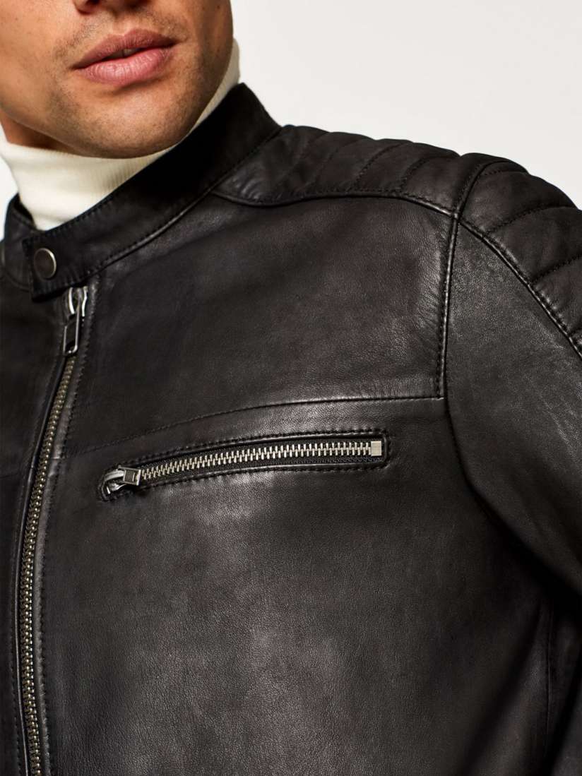 Buy ESPRIT Men Black Solid Leather Jacket Jackets for Men 7337029 Myntra