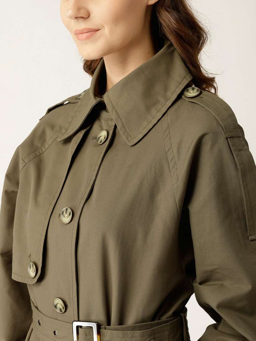 Buy ESPIRIT Women Olive Green Solid Trench Coat Coats for Women 7337140 Myntra