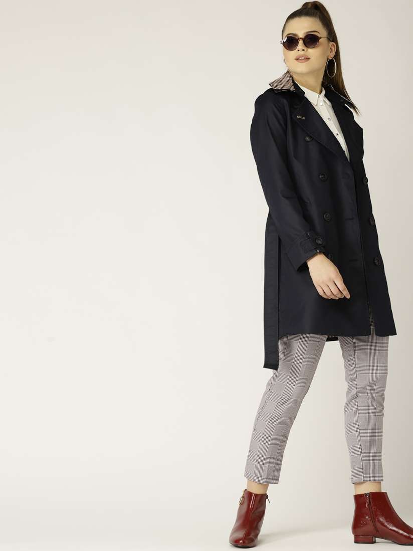 Buy ESPRIT Navy Blue Solid Trench Coat Coats for Women 7337143 Myntra