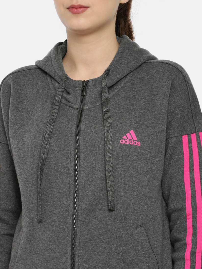 Buy ADIDAS Women Charcoal Grey ESS 3S FZ HD Solid Hooded Sweatshirt Sweatshirts for Women 7343140 Myntra