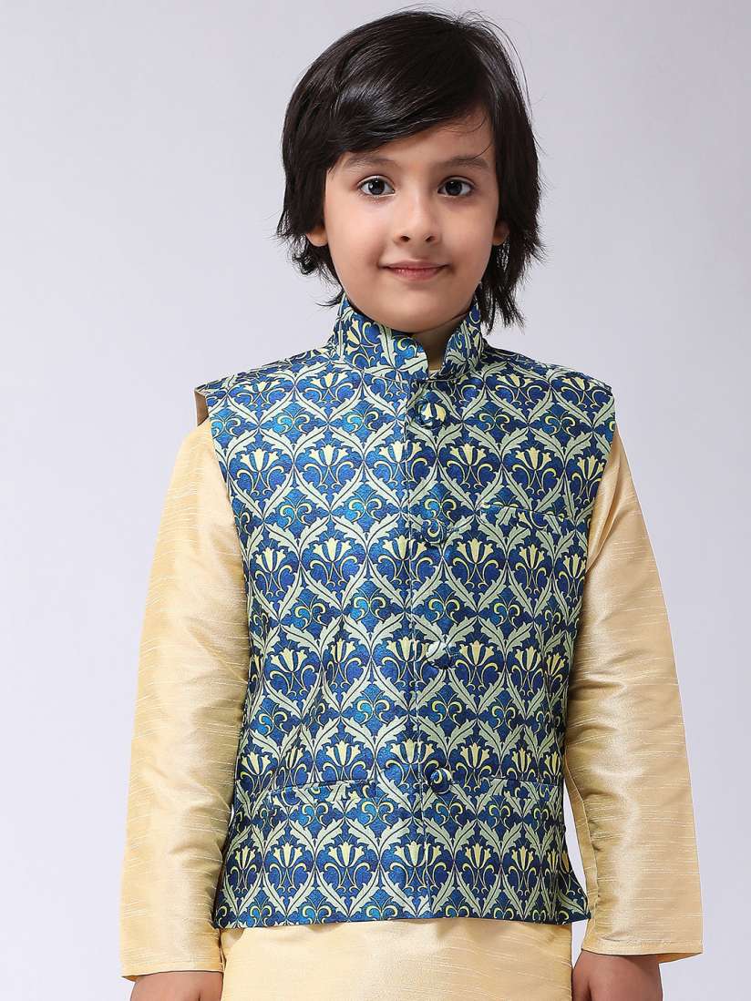 Blue printed nehru jacket best sale