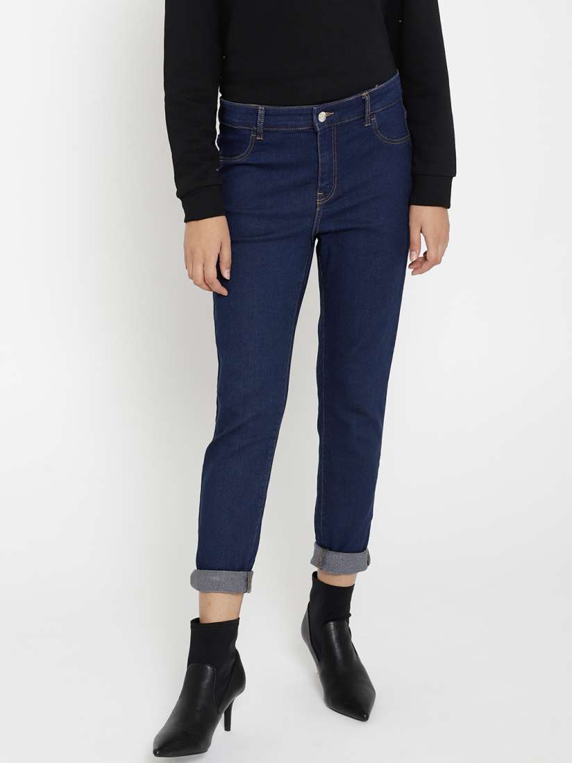 Buy MANGO Women Navy Blue Jane Regular Fit Mid Rise Clean Look Stretchable Jeans Jeans for Women 7345596 Myntra