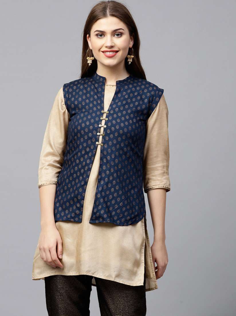 Buy Jaipur Kurti Women Navy Blue Printed Ethnic Jacket Jackets for Women 7348011 Myntra