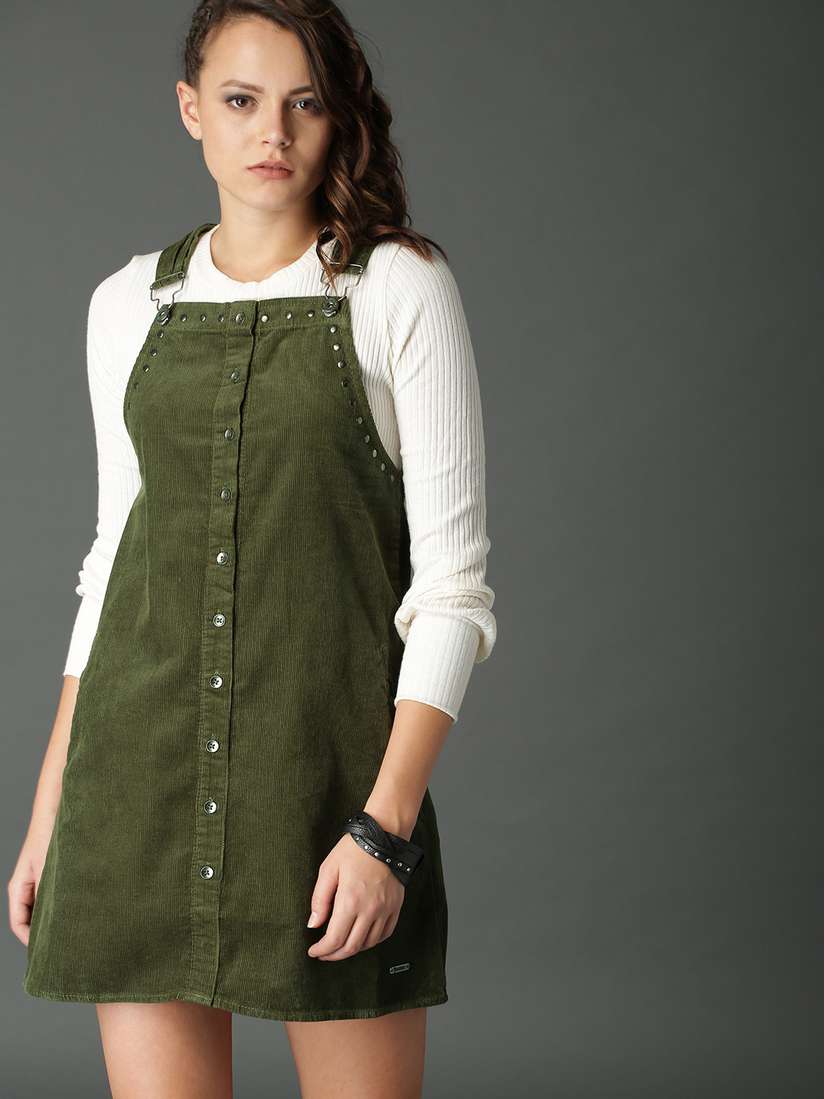 Roadster Dress Myntra Pinafore Dress Roadster Women Olive Green