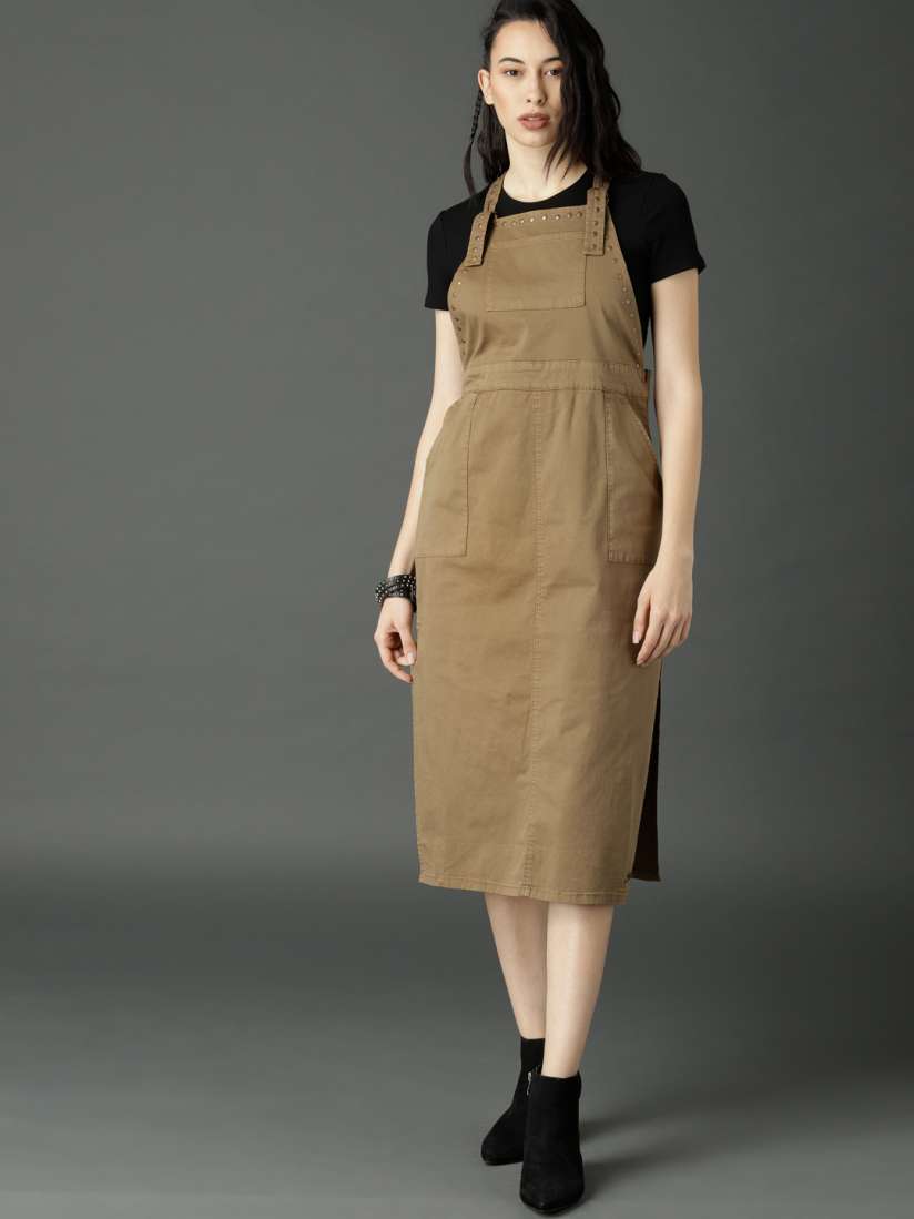 Khaki dungaree dress store